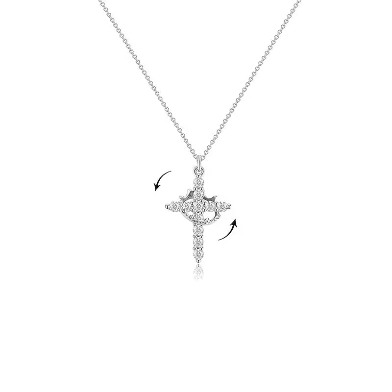 Regal Spin Cross Crown Necklace